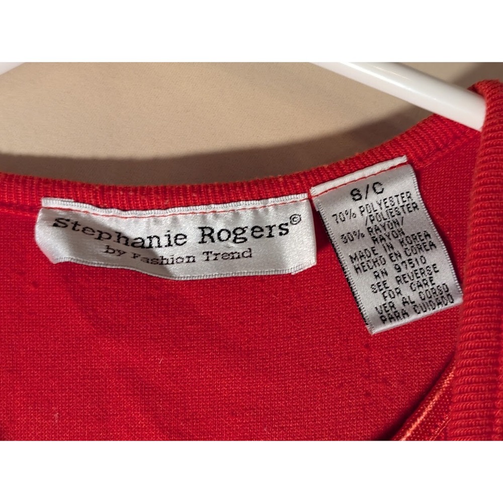 Stephanie Rogers Red Short Sleeve Knit Top Twinset Bow Accent Small - Picture 2 of 3